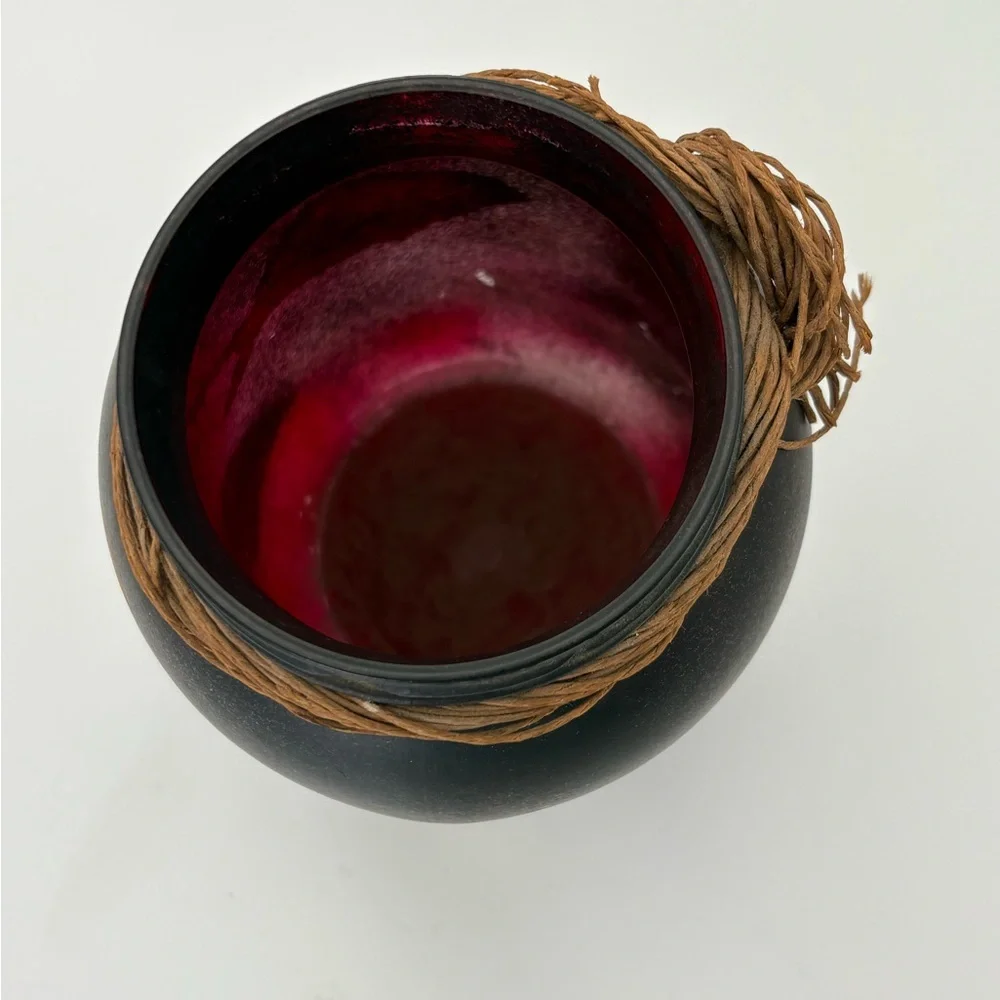 Decorative Black and Red Textured Jar/Vase with Orange Fish Design